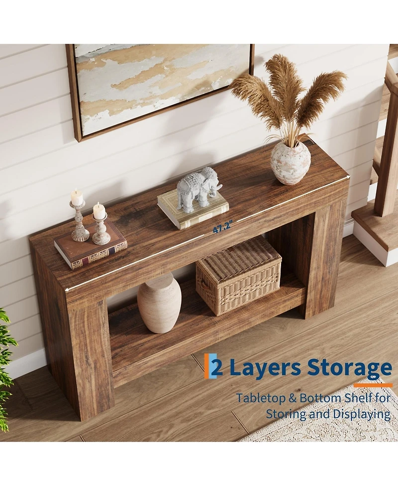 47.2" Farmhouse Console Table with H-Base, 2-Tier Entryway Sofa Table for Living Room,Brown