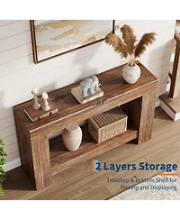 47.2" Farmhouse Console Table with H-Base, 2-Tier Entryway Sofa Table for Living Room,Brown