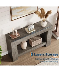 47.2" Farmhouse Console Table with H-Base, 2-Tier Entryway Sofa Table for Living Room,Grey