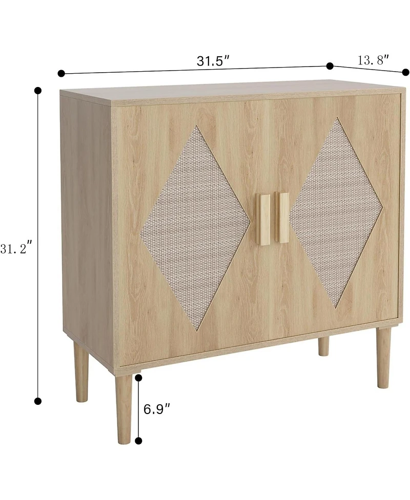 Accent Cabinets Set of 2, Rattan Sideboard Buffet Cabinet with Double Doors, Adjustable Inner Shelf, Storage Cabinet for Entryway, Living Room
