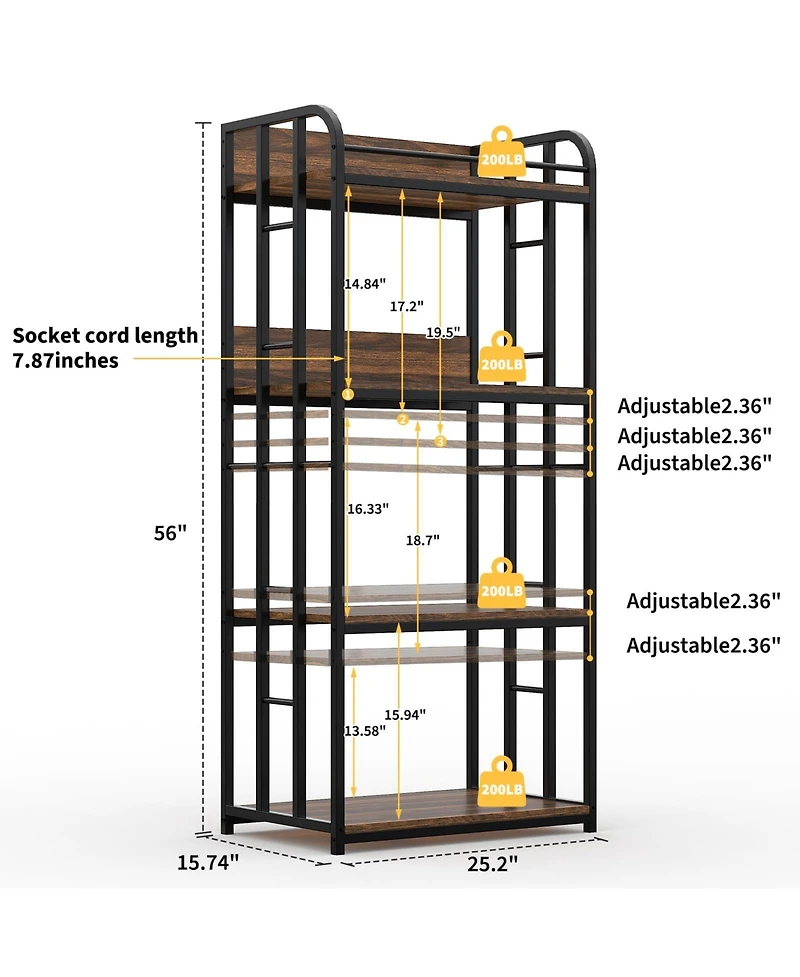 25"D x 16"W 56"H 4-Tier Storage Shelf, Heavy Duty Iron Pipe and Engineered Wood Shelving Unit for Kitchen, Living Room, Garage, Golden Armor