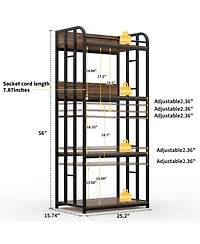 25"D x 16"W 56"H 4-Tier Storage Shelf, Heavy Duty Iron Pipe and Engineered Wood Shelving Unit for Kitchen, Living Room, Garage, Golden Armor