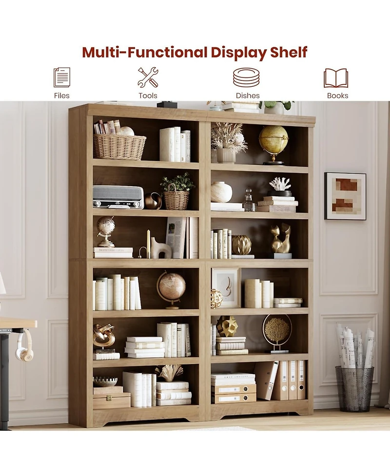 24 x 12 x 75 in 6-Tier Open Bookcase, Tall Narrow Bookshelf, Engineered Wood Storage for Living Room Home Office, White/Brown/Gray/Black