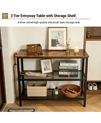 40" Industrial 3-Tier Console Table with Mesh Shelves