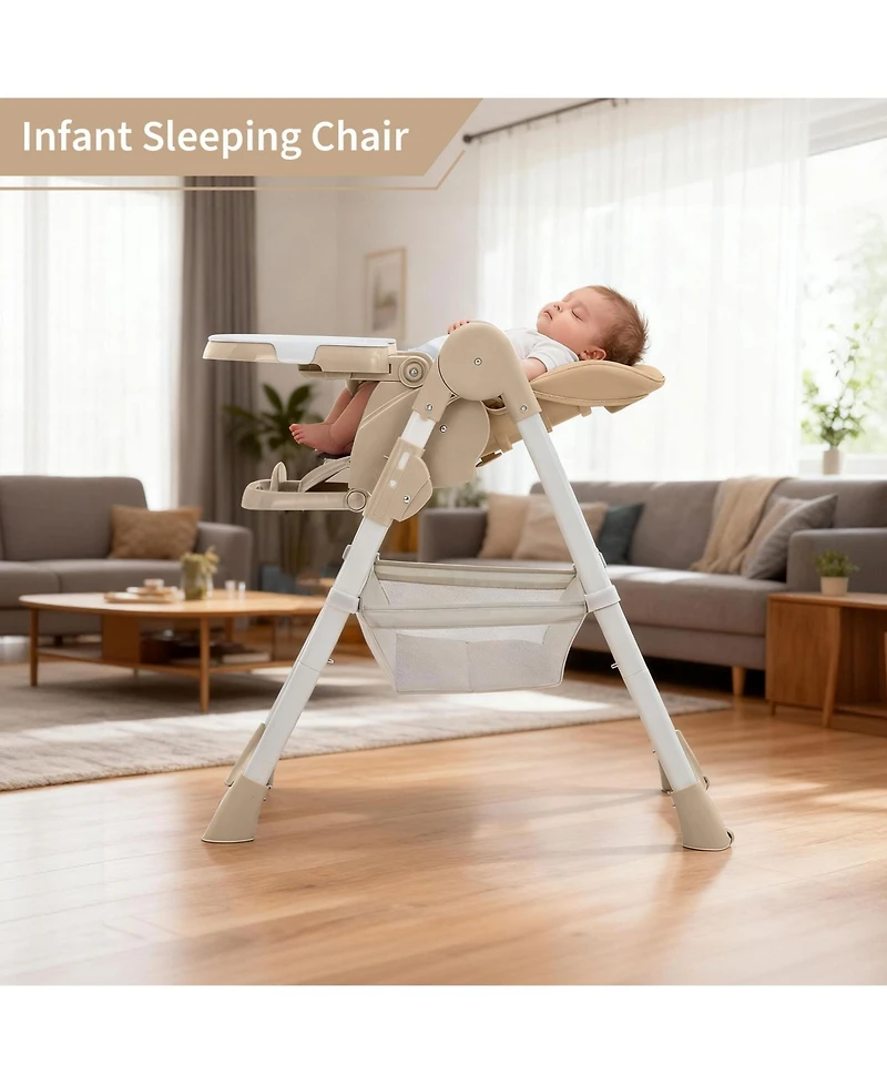 Baby High Chair, Foldable Portable Dining Chair for Babies and Toddlers with Adjustable Footrest and 5-Point Harness, Removable Tray, 7-Seat Height