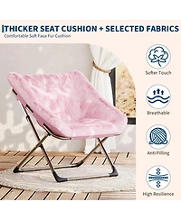 Folding Saucer Chairs Set of 2 Comfy Faux Fur Lazy Chair with Metal Frame 300 lb Capacity No Assembly Required for Bedroom Dorm Apartment