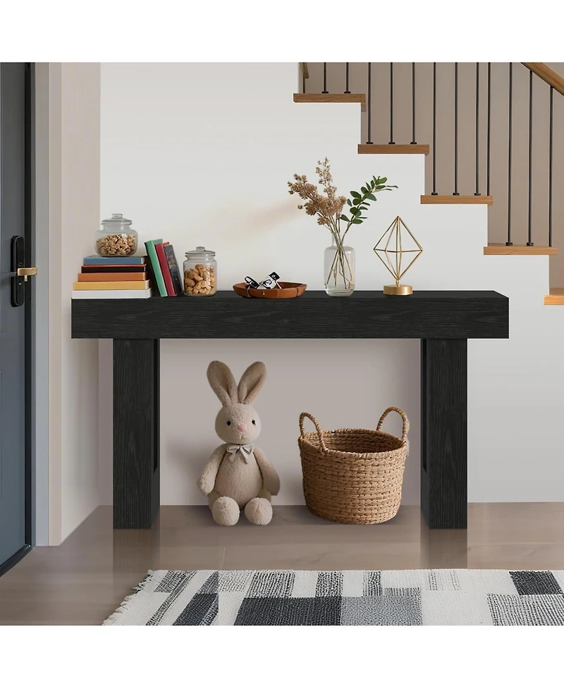 63" Black Wood Farmhouse Console Table, Narrow Sofa Table for Entryway and Living Room
