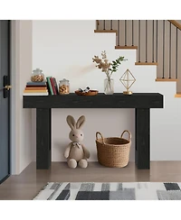 63" Black Wood Farmhouse Console Table, Narrow Sofa Table for Entryway and Living Room