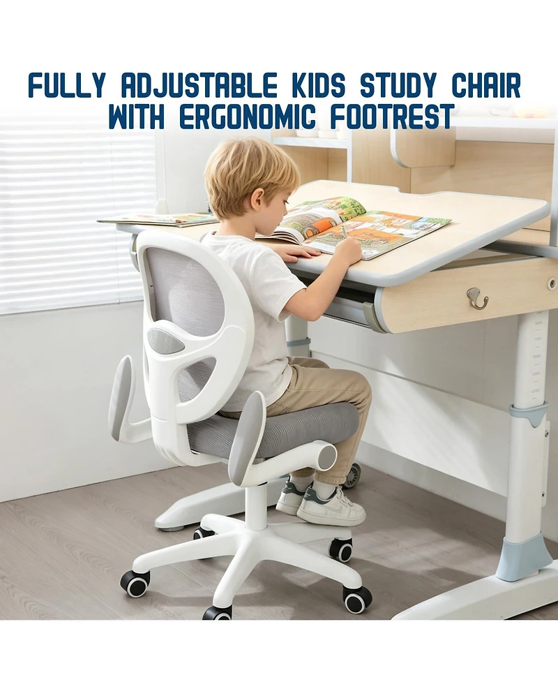 Kids Ergonomic Desk Chair with Adjustable Height, 360degree(s) Swivel, Flip-Up Armrests, Mesh Backrest
