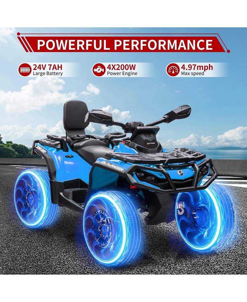 24V Dual Seat Kids Ride On Atv Utility Vehicle, 4WD Battery Powered Off Road Car with Foam Wheels for Outdoor Fun, Grey/Brown/Red/Blue, Ages 3-8