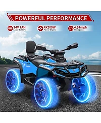 24V Dual Seat Kids Ride On Atv Utility Vehicle, 4WD Battery Powered Off Road Car with Foam Wheels for Outdoor Fun, Grey/Brown/Red/Blue, Ages 3-8