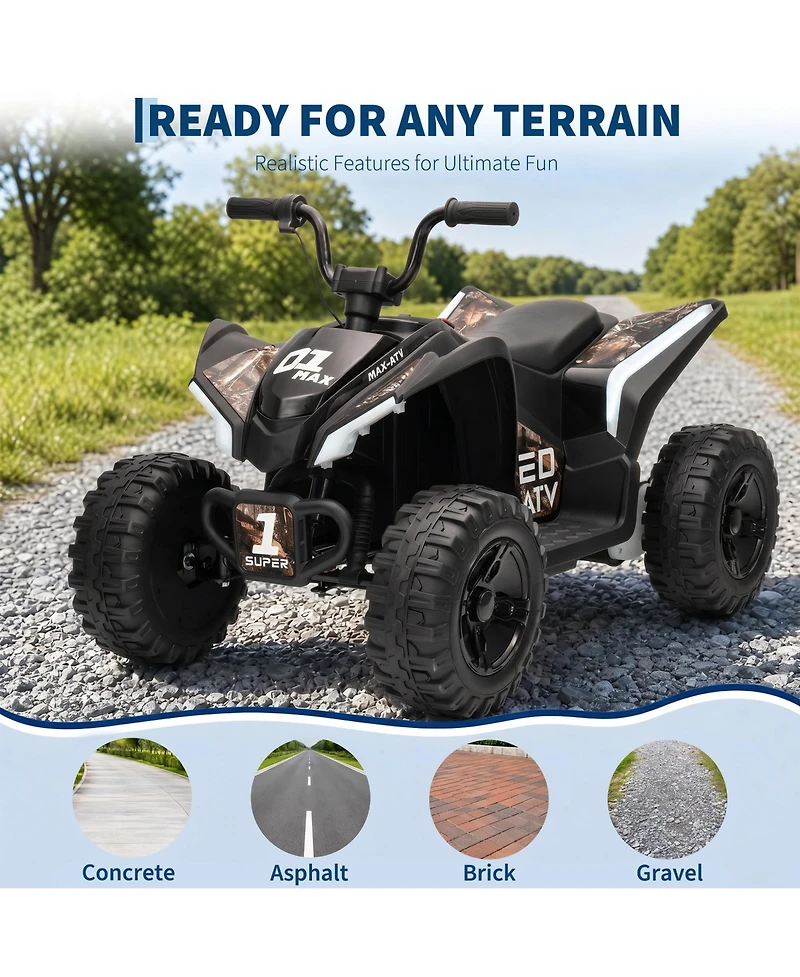 12V Kids Ride On Atv Quad, Battery Powered 4-Wheel Off Road Vehicle with Dual Motors for Outdoor Fun, Blue/Red/Yellow/Rose/Green/Camo/White, Ages 3-6