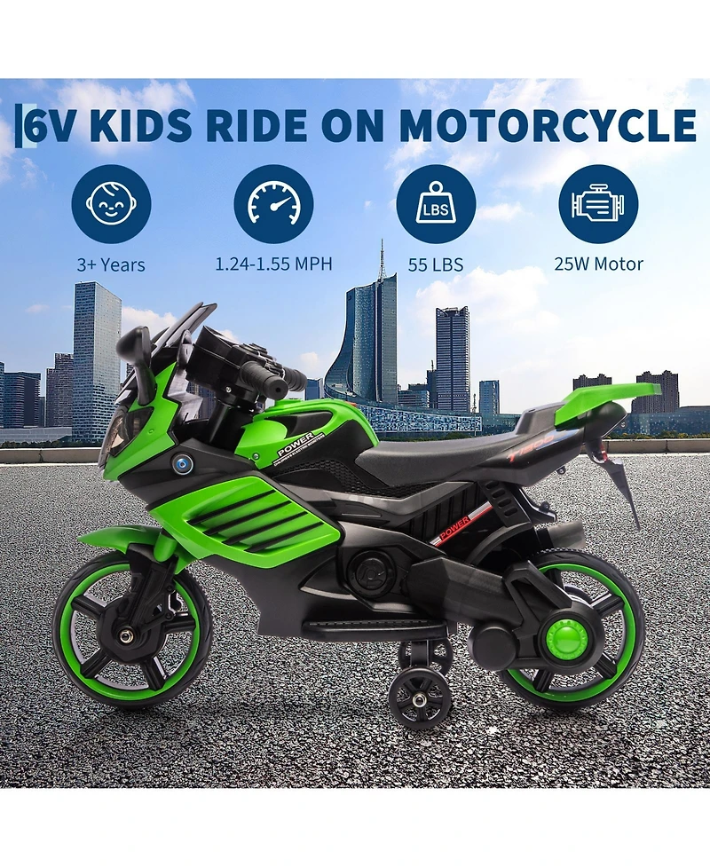 30 Inch Kids 6V Ride On Motorcycle, Electric Bike with Training Wheels Headlights Music for Toddlers, Light Pink/Rose Red/Green/White, Ages 2-5