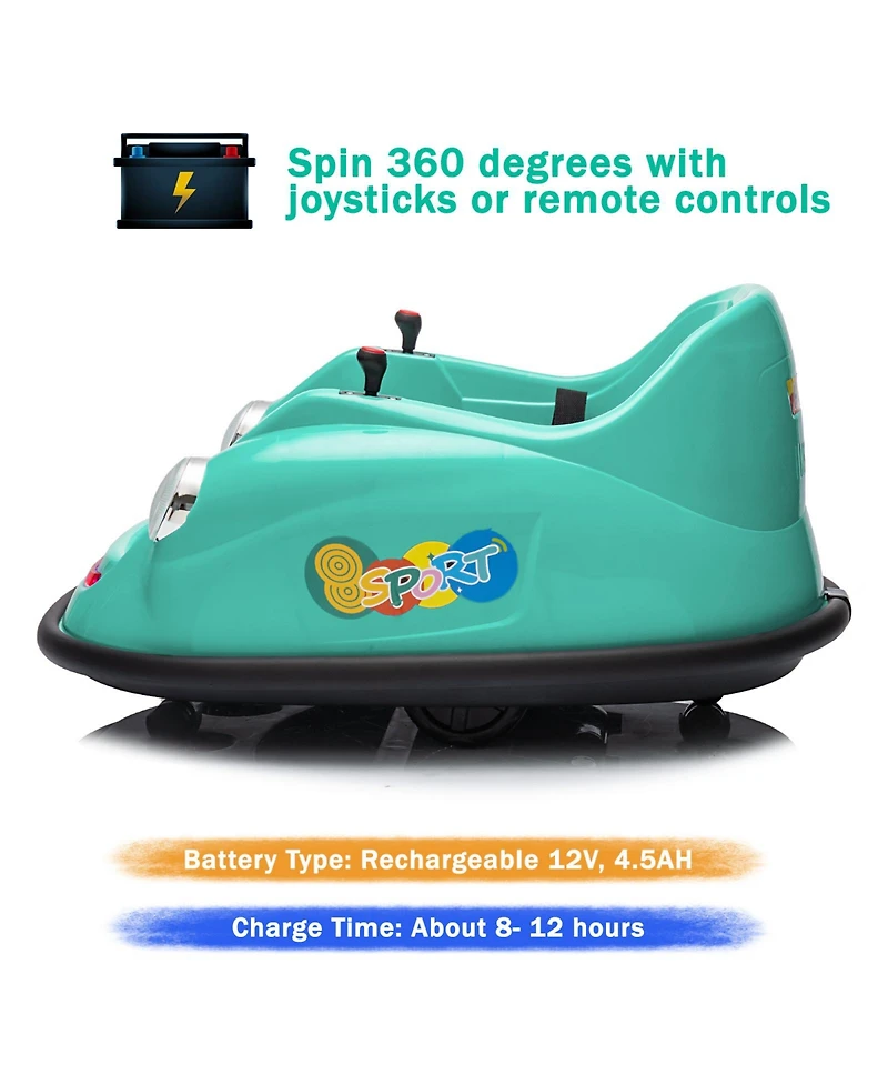 12V Electric Ride-On Bumper Car for Kids, 360degree(s) Spin, Remote Control, Music, Safety Certified, Fun Gift for Boys and Girls