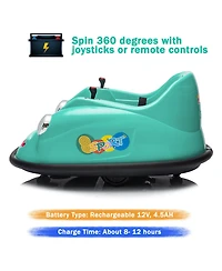 12V Electric Ride-On Bumper Car for Kids, 360degree(s) Spin, Remote Control, Music, Safety Certified, Fun Gift for Boys and Girls