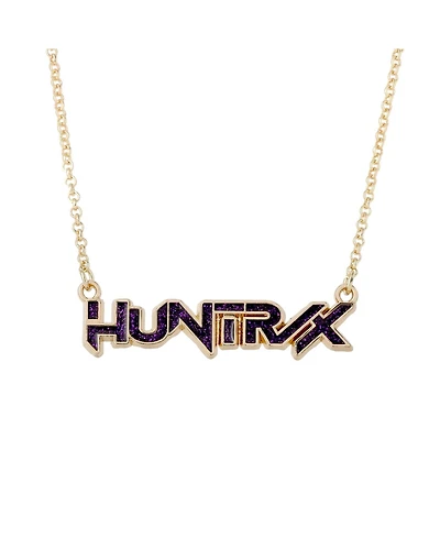 K-Pop Demon Hunters Huntrix Necklace Official License, 16"+3.25" Gold-Tone Huntrix Nameplate Necklace, K-Pop Gifts