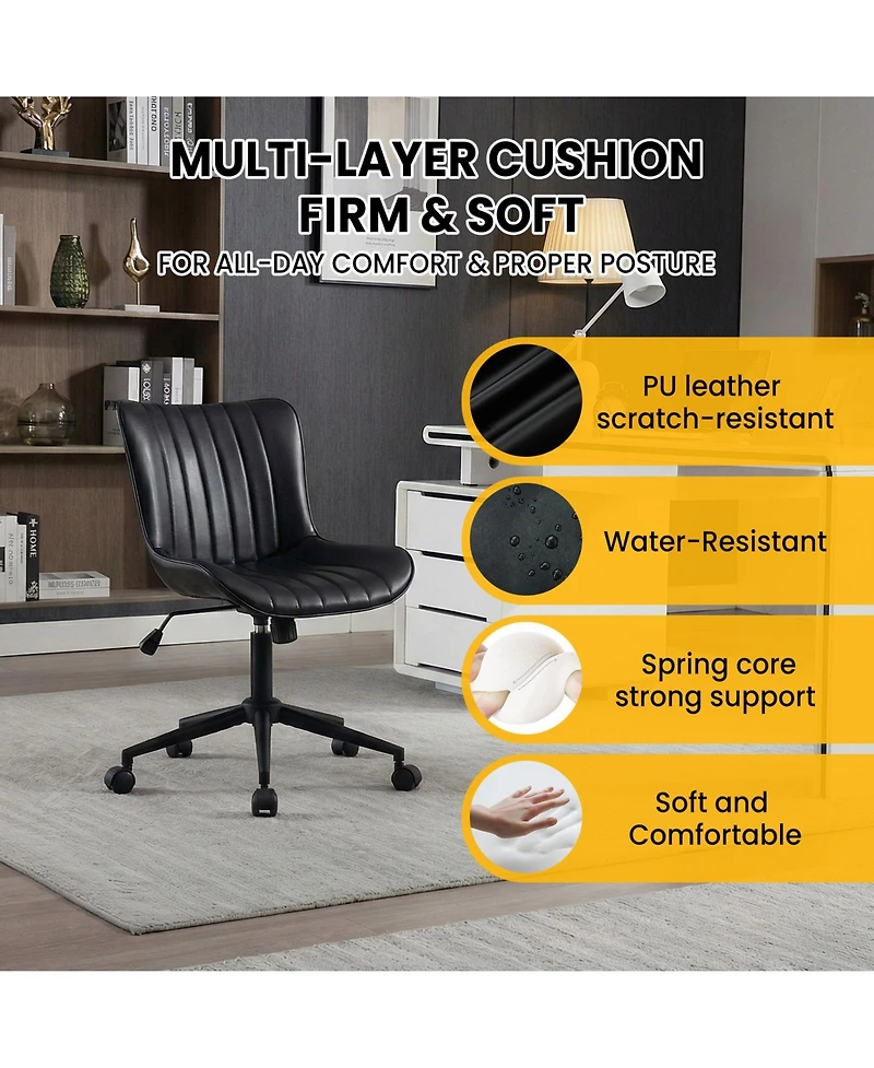 Office Chair with Wheels, Ergonomic Desk Chair, Black Modern Armless Swivel Computer Task Chair for Bedroom, Home Office, Dressing Room