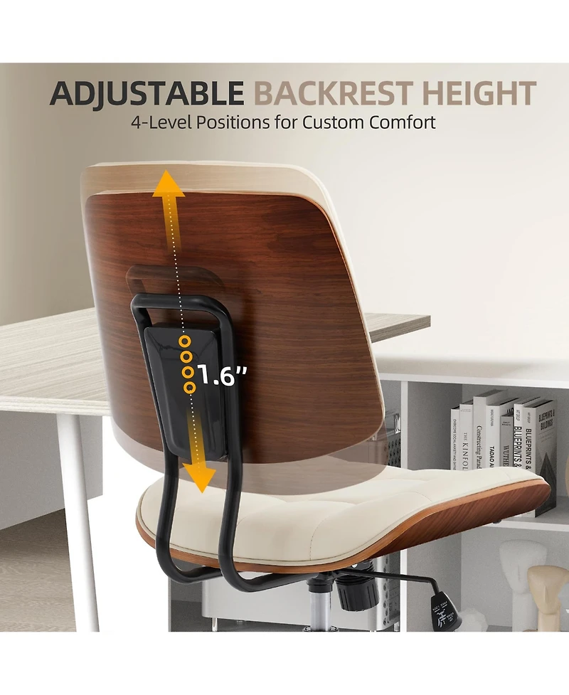 Home Office Armless Desk Chair with Wheels | Modern Adjustable Back, 360 Swivel, Adjustable Seat Height, for Office, Reading Meeting Room