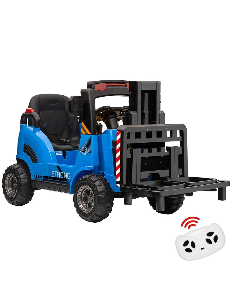 12V Kids Ride On Forklift Truck Toy, Battery Powered Construction Vehicle with Lifting Forks for Outdoor Fun, Blue, Ages 3-6
