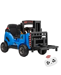 12V Kids Ride On Forklift Truck Toy, Battery Powered Construction Vehicle with Lifting Forks for Outdoor Fun, Blue, Ages 3-6