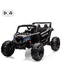 24V Battery Powered Kids Ride On Utv Utility Vehicle, 4-Wheel Off Road Electric Toy for Outdoor Driving Fun, Black/White, Ages 3-8