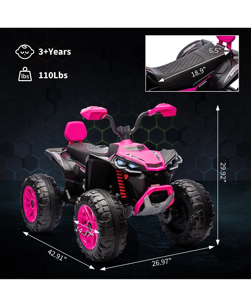24V Dual Seat Kids Ride On Atv Utility Vehicle, Battery Powered 4-Wheel Ride On Toy for Outdoor Fun, Pink, Ages 3-6