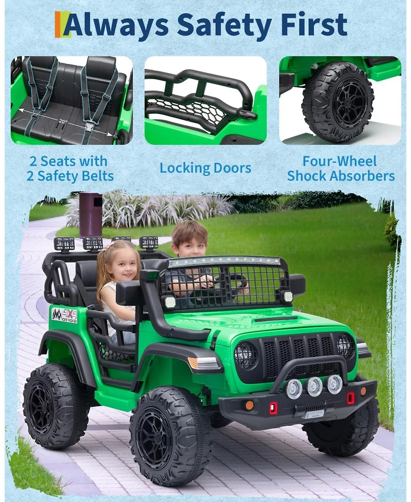 44.7x31.5x28.5 Inch 24V Electric Ride On Truck for Kids, 2-Seater Suv with Remote Control and 4WD, Outdoor Toy for Boys Girls, Green, Ages 3-6