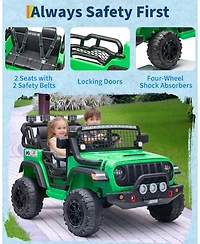 44.7x31.5x28.5 Inch 24V Electric Ride On Truck for Kids, 2-Seater Suv with Remote Control and 4WD, Outdoor Toy for Boys Girls, Green, Ages 3-6