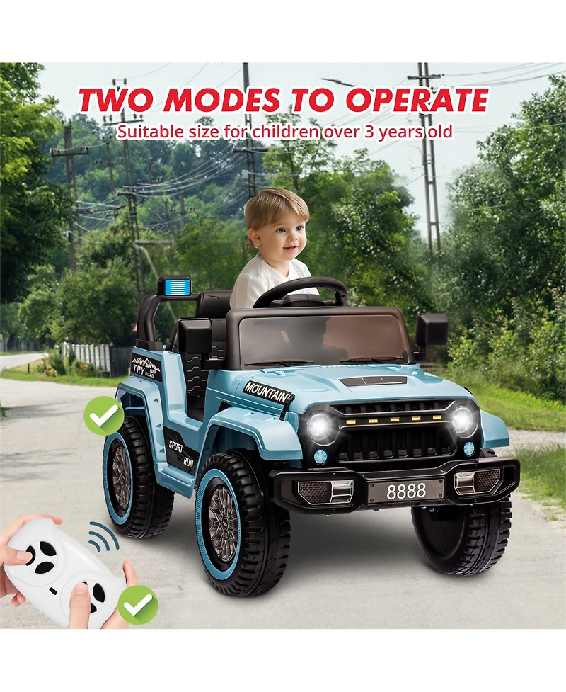 12V Ride-On Truck for Children, Remote Control, Dual Motors, 3 Speeds, Spring Suspension, Led Lights, All-Terrain Electric Vehicle Ages 3-5