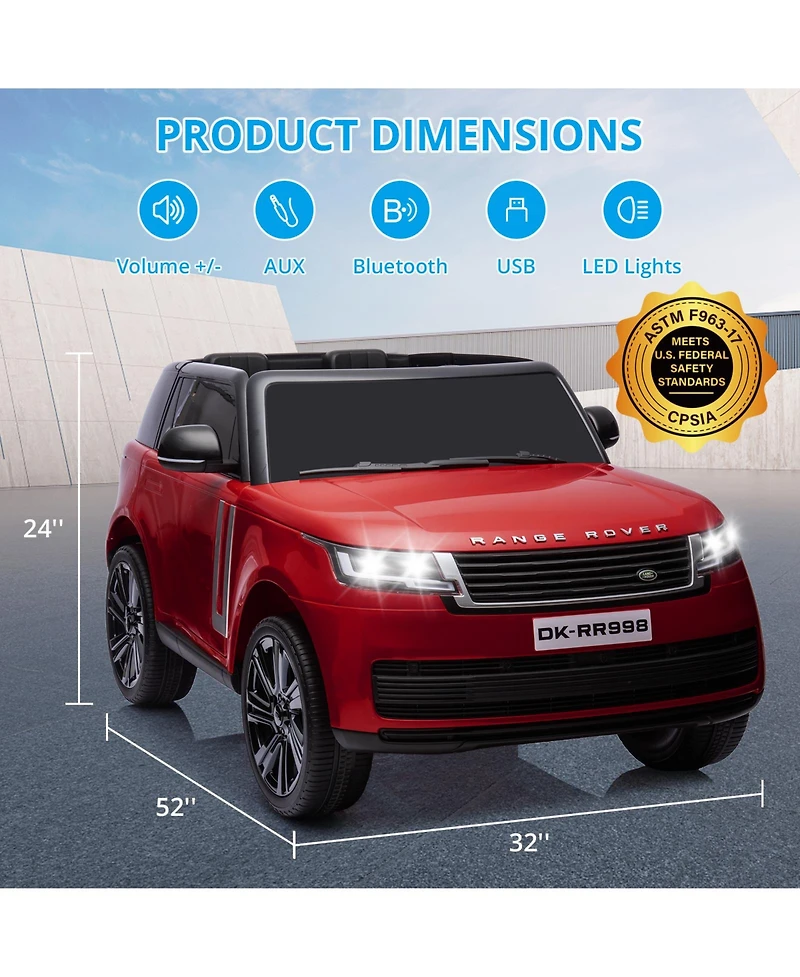 24V Licensed Land Rover Ride On Car, 2-Seater, Parental Remote Control, Storage Box, 3 Speeds, Lcd Display, Lockable Doors, Rear Handle, MP3 Player