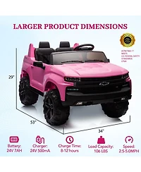 2 Seater Ride On Truck, Licensed Chevrolet Silverado, 3-Speed Electric Car with Remote Control, Spring Suspension, MP3 Music, Led Light for Kids 3-8