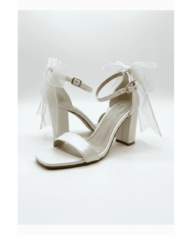 Forever and Always Shoes Women's Evarose Bow Detail Block Heel Bridal Sandal