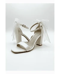 Forever and Always Shoes Women's Evarose Bow Detail Block Heel Bridal Sandal