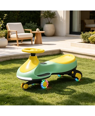 31 Inch Kids 12V Ride On Twist Car, Electric Battery Powered Trolley Car with Foot Pedal, Light Pink/Blue/Gray/Yellow/Red/Black/Green/White, Ages 3-6