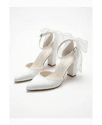 Forever and Always Shoes Women's Elvienne Pointed Toe Block Heel Bridal Sandal