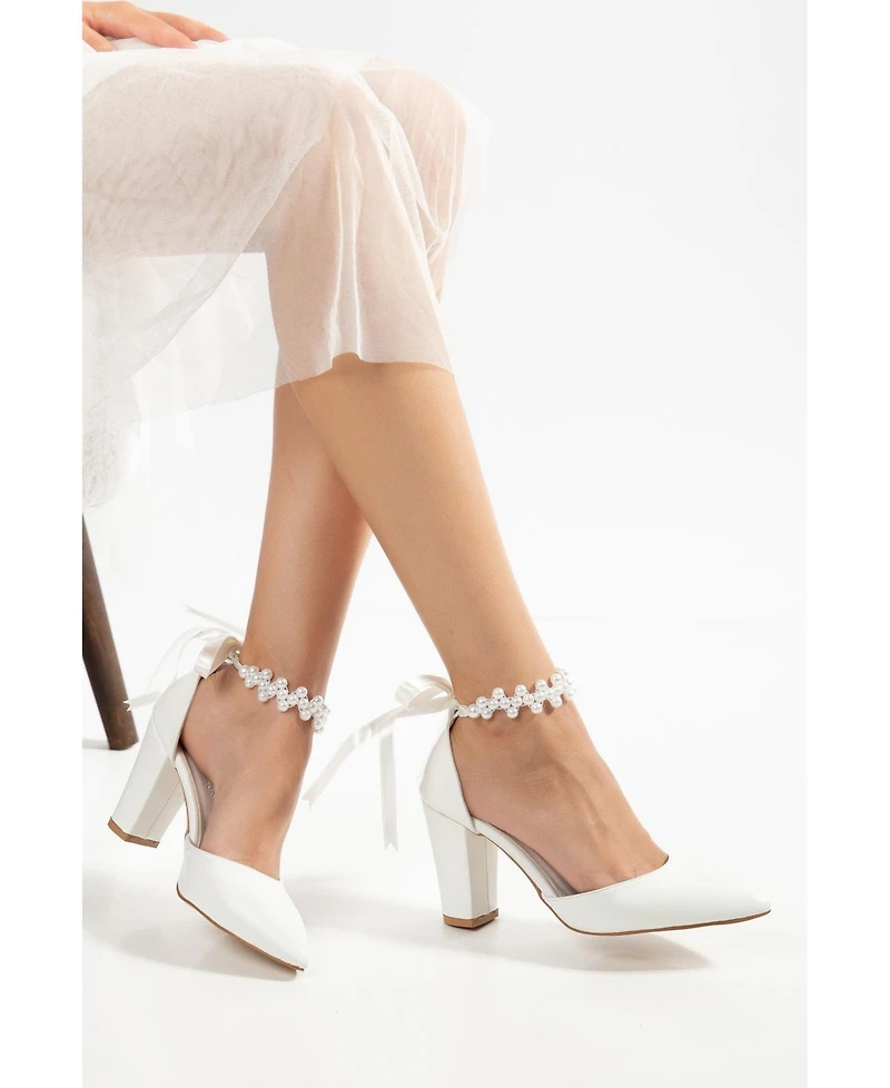 Prologue Shoes Women's Zia Ribbon Block Heel Bridal Pump