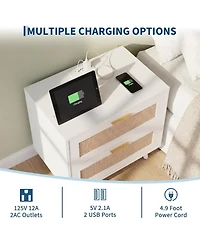 Rattan Nightstand with Charging Station