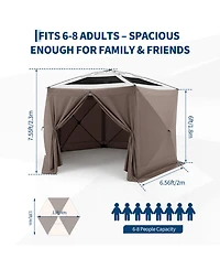 13 x Ft Hexagonal Pop Up Gazebos with Mosquito Netting, Outdoor Screen House Canopy for Patio, Camping, Backyard, Green/Khaki