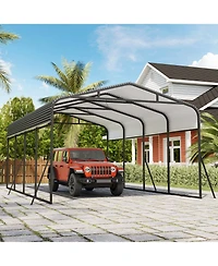 12 x 20 Ft Carport, Heavy Duty Metal Car Canopy with Steel Frame and Lockable Storage, for Car Truck Boat Driveway Patio, Gray