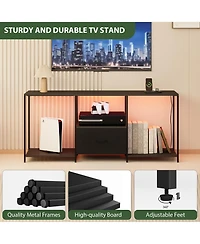 Tv Stand for TVs Up to 55 Inch, Led Light Entertainment Center, Media Console Table with Open Storage Shelves, Drawer for Living Room Bedroom, Black