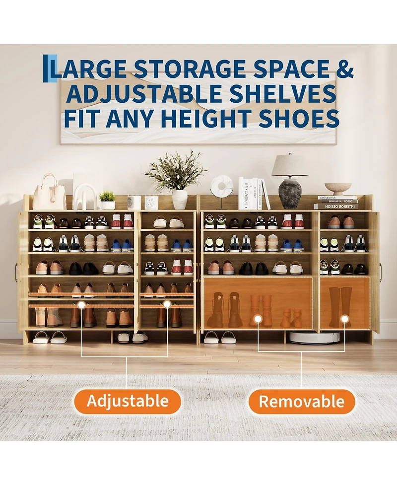 52.4x17.9x8.3in 3 Door Shoe Cabinet with Rattan Arch Doors, Engineered Wood Entryway Storage for Hallway Closet, Black/Brown