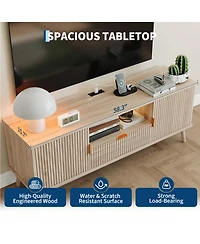 Modern Fluted Tv Stand for TVs Up to 65", Wood Grain Media Console with Outlet, Adjustable Shelf, Drawer, Entertainment Center for Living Room