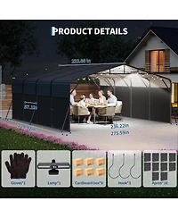 20' x 20' Hardtop Carport with Steel Roof and Solar Light, Heavy Duty Vehicle Shelter for Parking Patio Driveway, Dark Gray