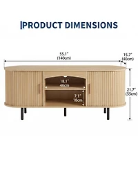 55"Fluted Tv Stand TVs Up to 65", Century Media Console Led Lights and Power Outlet, Center Storage, Sliding Door Adjustable Shelf for Living Room