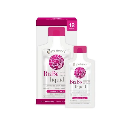 Youtheory B12 B6 Liquid On The Go Raspberry 12 Packets