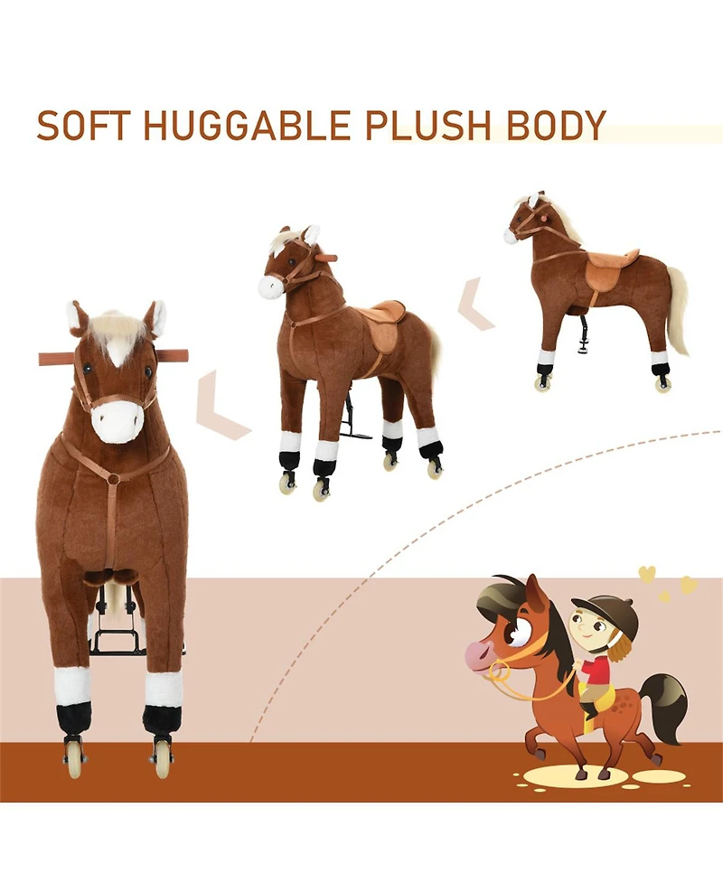 Yobtop Ride-On Walking Horse Plush with Rolling Wheels Riding Toy, 130 lbs, Ages 5+