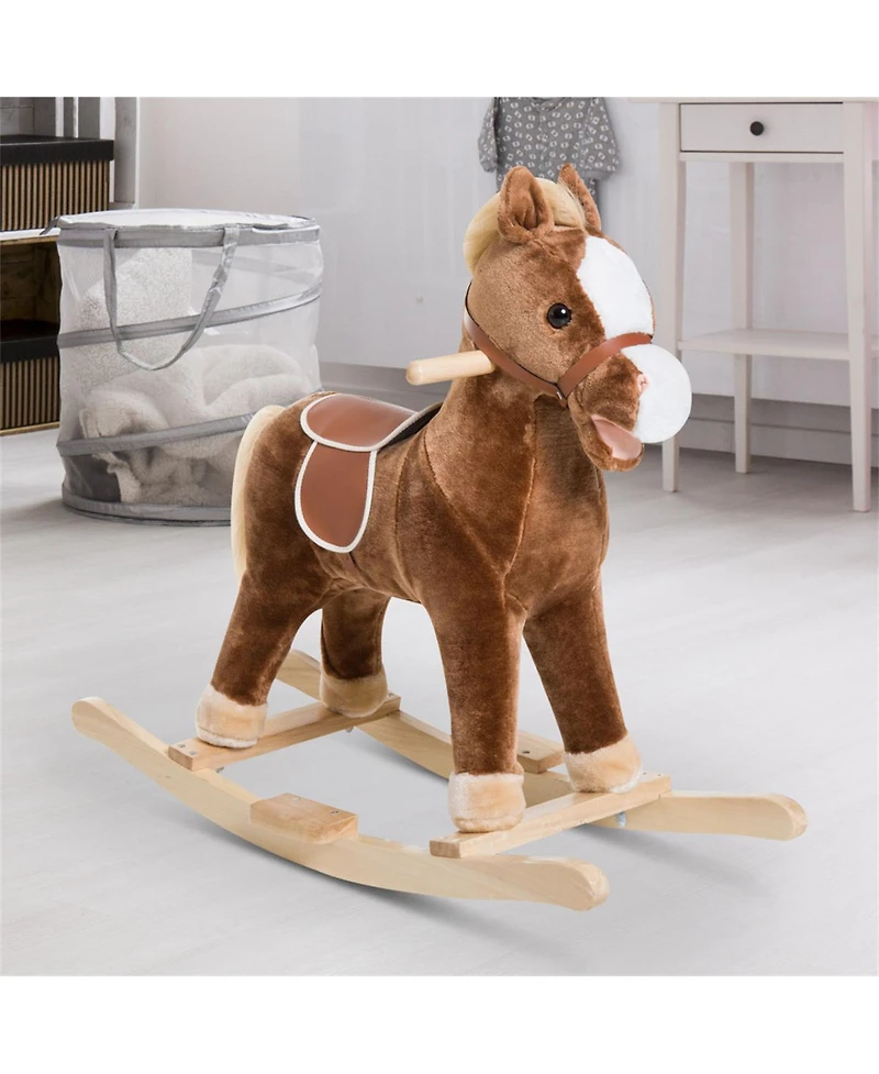 Yobtop Kids Ride-On Plush Rocking Horse with Realistic Sounds, Ages 3+