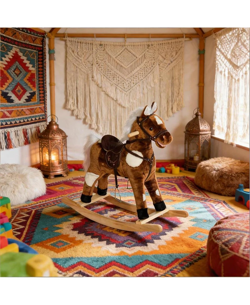Yobtop Plush Rocking Horse with Tail Wagging and Music Toy, 110-Lb Capacity, Ages 3+