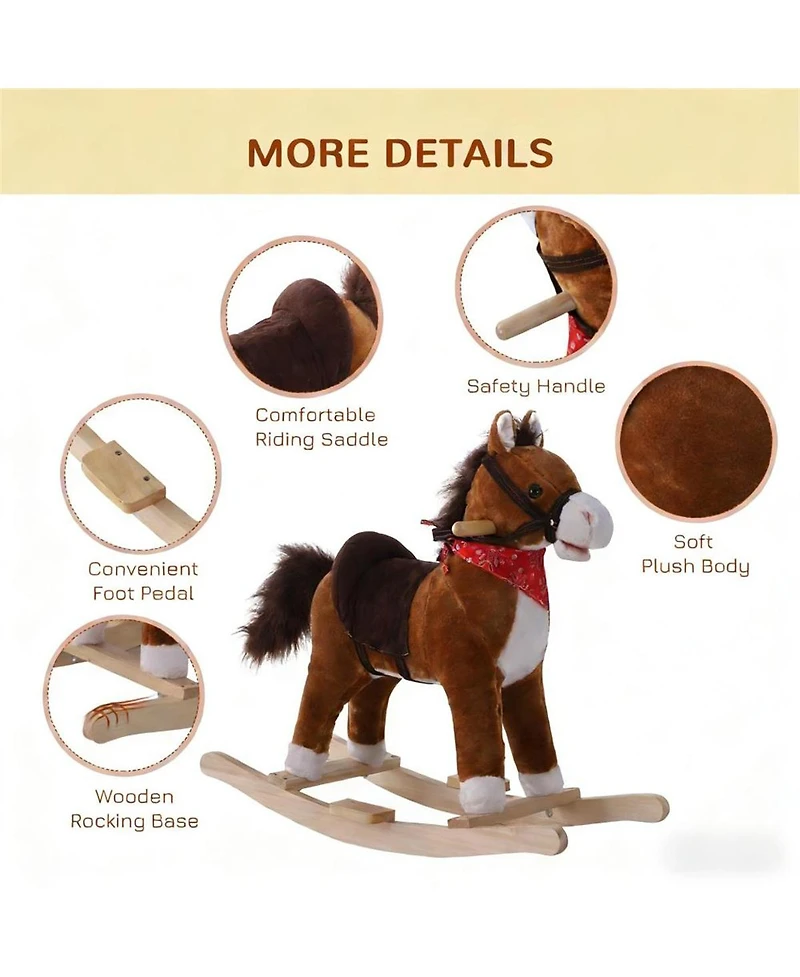 Yobtop Plush Rocking Horse with Realistic Galloping Sounds, 88 lbs Capacity, Ages 3+