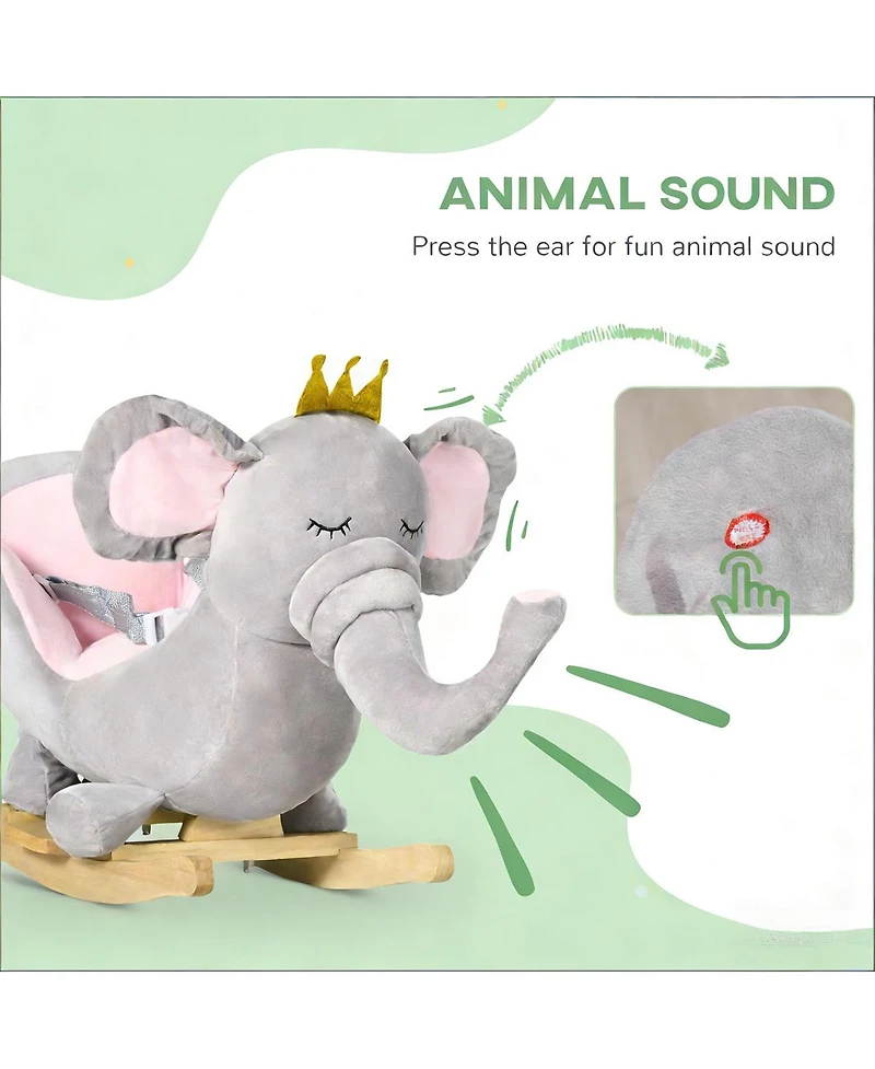 Yobtop Elephant Rocking Chair - Toddler Plush Rocker with Sound Effects, Safety Belt, Sturdy Frame